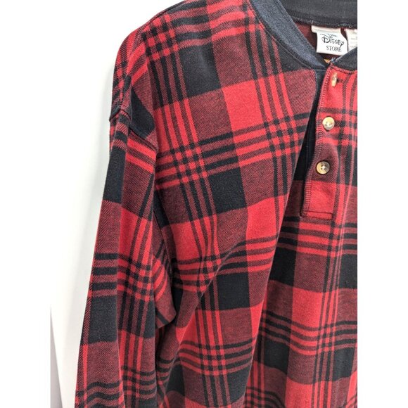 The Disney Store Men Red and Black Plaid Long Sleeve 3 Button Shirt Size Large - Picture 3 of 11